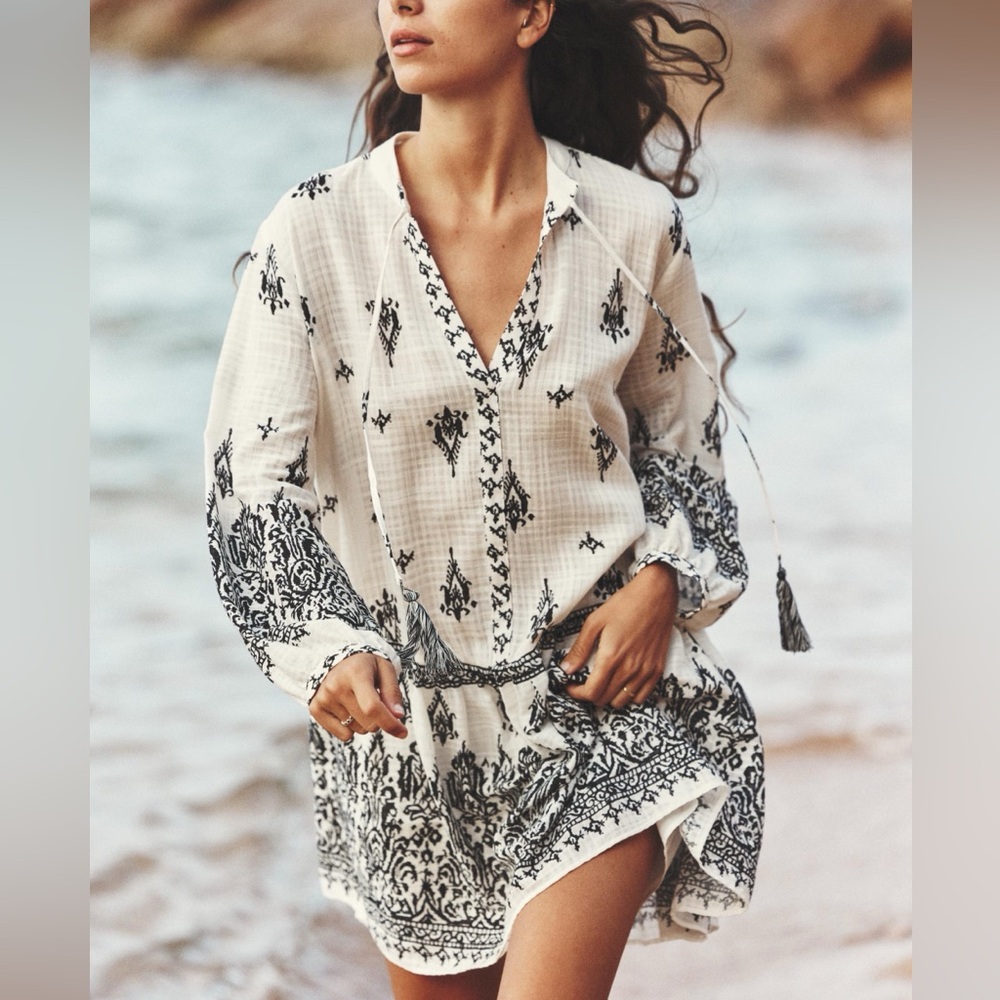 NWOT Zara Rustic Tassle Tie Mini Dress